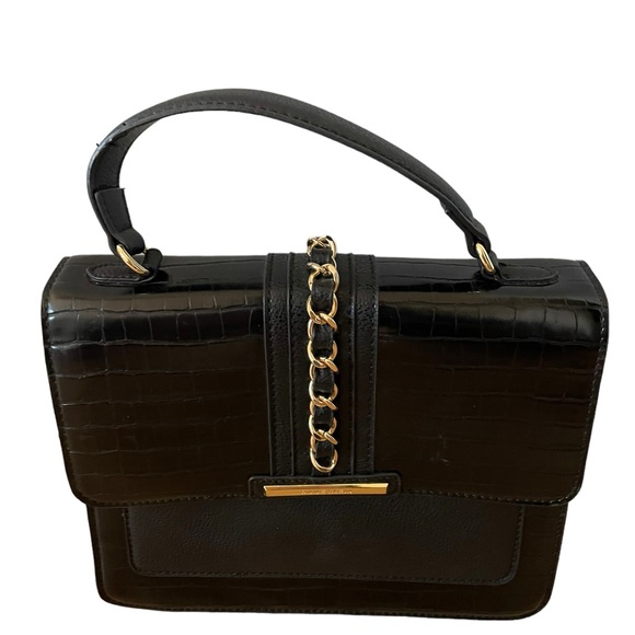 Anne Klein Black‎ Top-Handle Chain Satchel Handbag - Picture 1 of 4